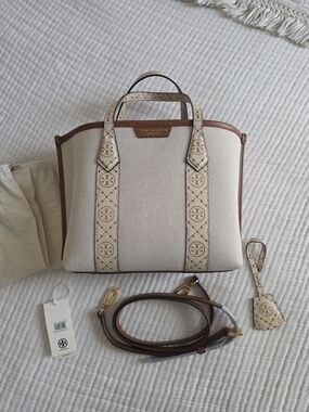 Tory Burch Perry Canvas Small Triple Compartment Tote